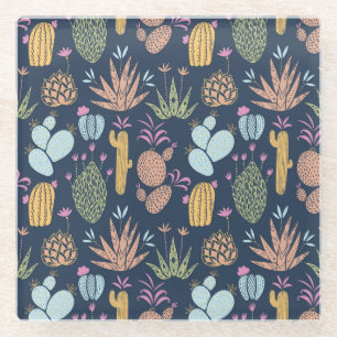 Cactus Charm: Colourful Vintage Floral Glass Coaster