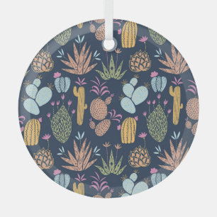 Cactus Charm: Colourful Vintage Floral Glass Ornament
