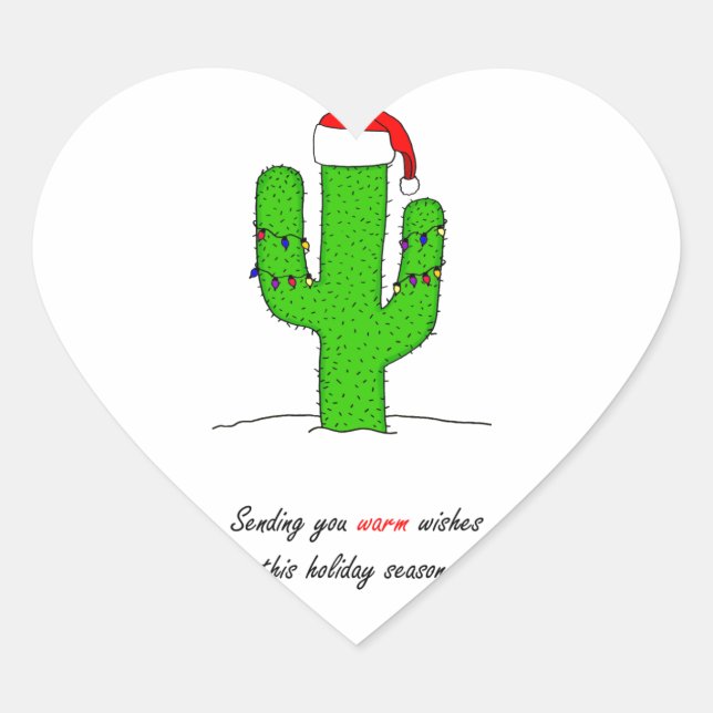 Cactus Christmas Heart Sticker (Front)