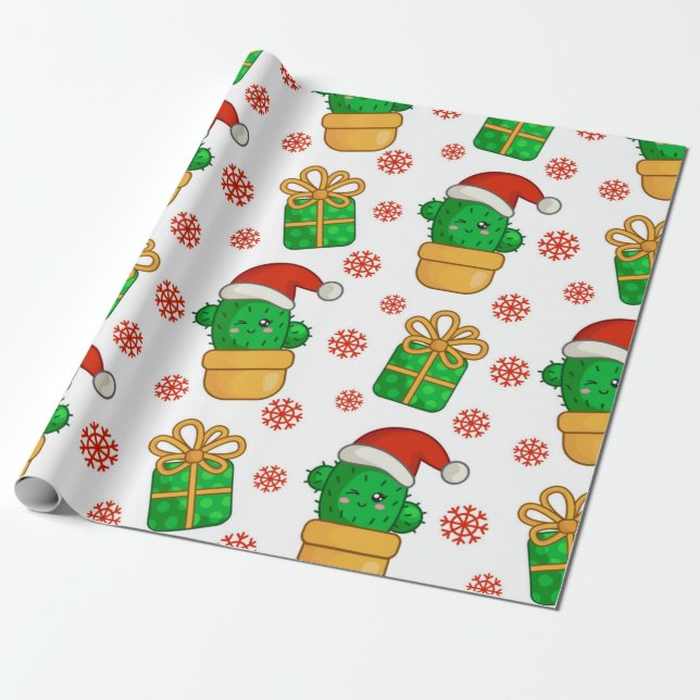 Cactus Christmas Pattern Wrapping Paper (Unrolled)