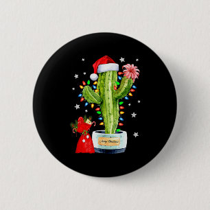 Cactus Christmas Sweater Lights Santa Xmas Plant L 2 Inch Round Button