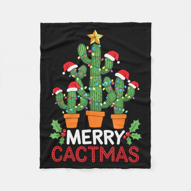 Cactus Christmas Tree Funny Merry Cactmas Cactus M Fleece Blanket (Front)