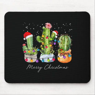 Cactus Christmas Xmas Trees Lights Santa Hat Cactu Mouse Pad