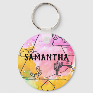Cactus Clouds Colourful Abstract Pattern Girls Nam Keychain