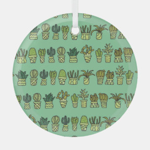 Cactus Collection: Hand-Drawn Doodle Set. Glass Ornament