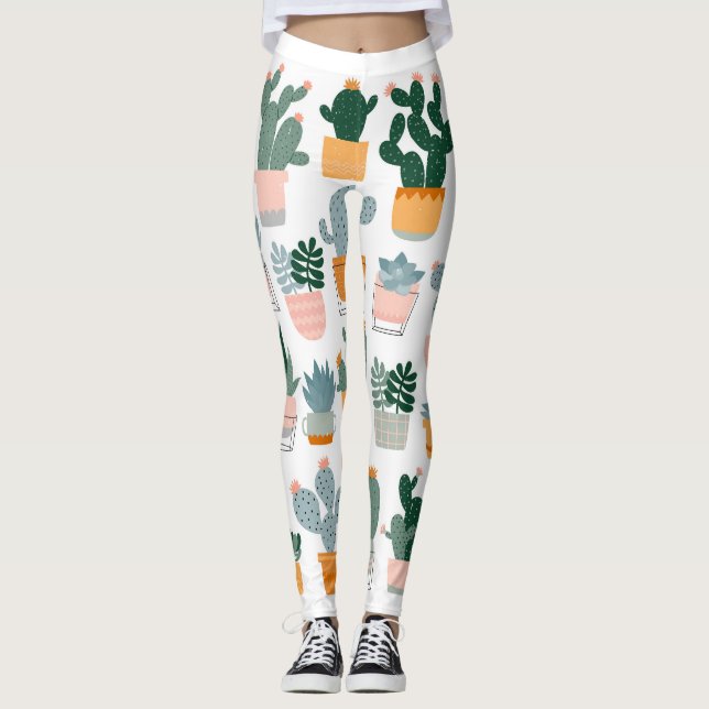 Cactus Collection in Pots Design Leggings (Front)