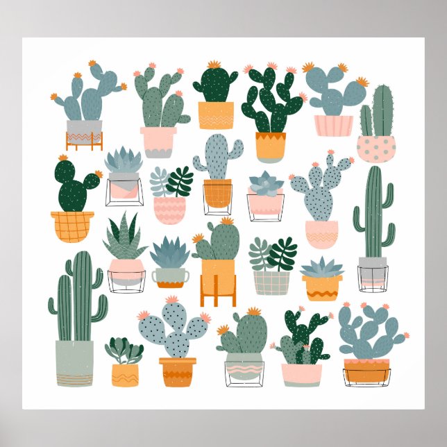 Cactus Collection in Pots Design Poster (Front)