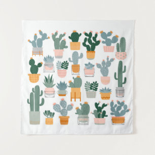 Cactus Collection in Pots Design Tapestry