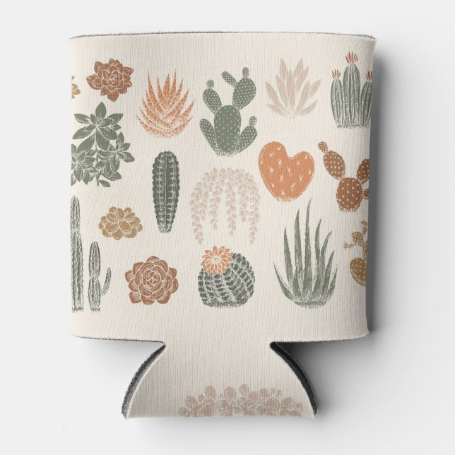 Cactus collection, vintage silhouettes, succulent  can cooler (Front)