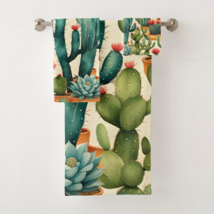 Cactus Colourful Watercolor art  Bath Towel Set