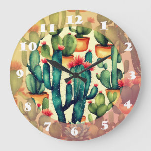 Cactus Colourful Watercolor art  Large Clock