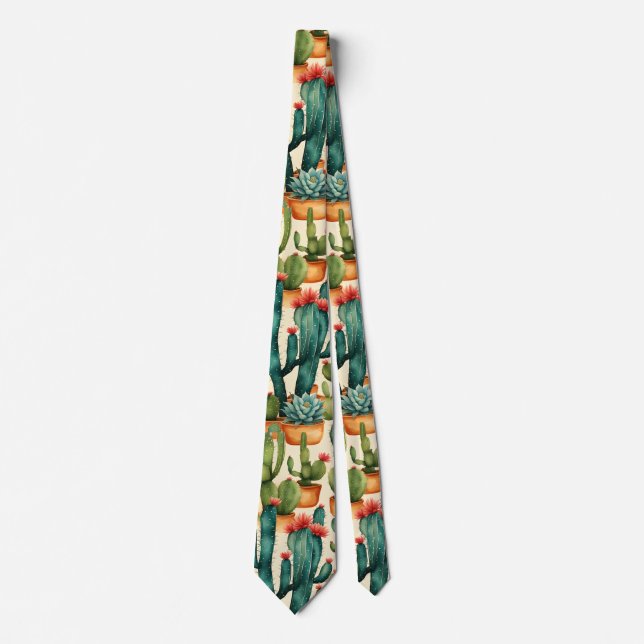 Cactus Colourful Watercolor art  Tie (Front)