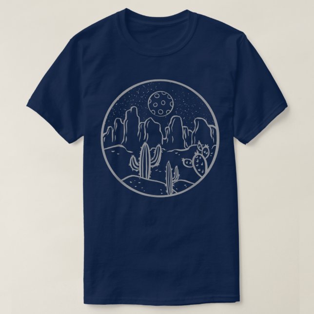 Cactus Complete Moon Night Desert Mountains Wester T-Shirt (Design Front)