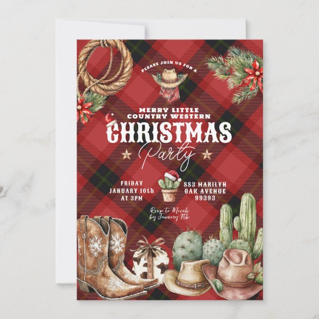 Cactus Cowboy Invitation de Noël (Devant)