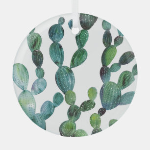 Cactus Craze: Tropical Watercolor Trend Glass Ornament
