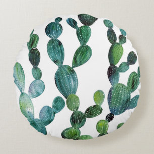 Cactus Craze: Tropical Watercolor Trend Round Pillow