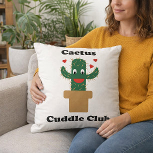 Cactus Cuddle Club Cute Kawaii Plant with Hearts Throw Pillow
