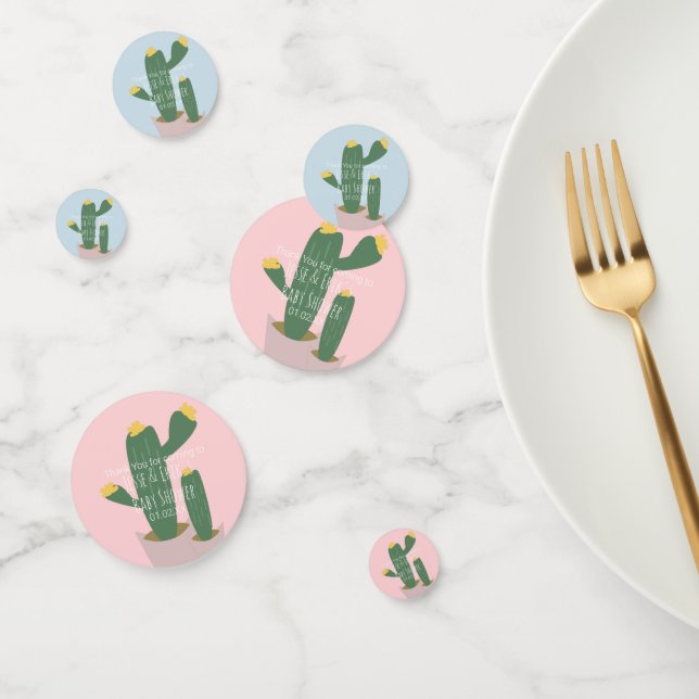 Cactus Cupcakes  Baby Shower Thank You Blue Pink  Confetti (Group)