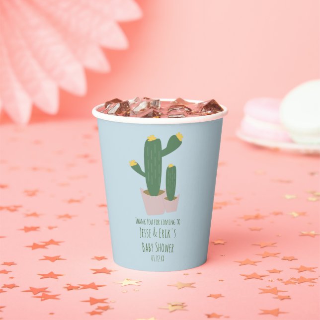 Cactus Cupcakes  Baby Shower Thank You Blue Pink Paper Cups (Insitu)