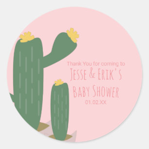 Cactus Cupcakes Pink Baby Shower Thank You  Classic Round Sticker