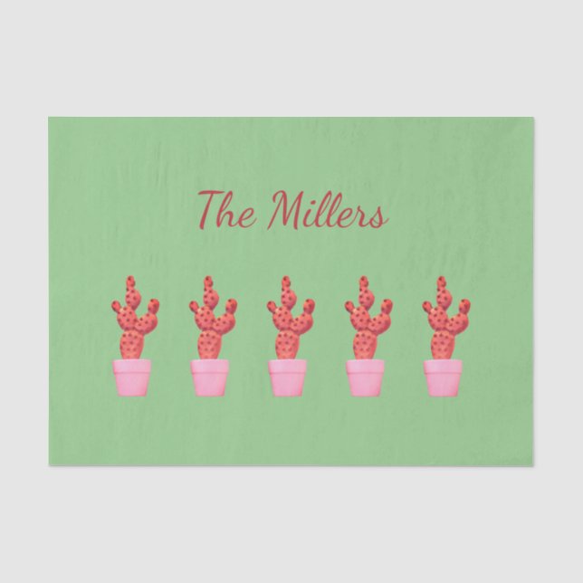 Cactus Cute Modern Green Pink Watercolor Tissue Paper (Front)