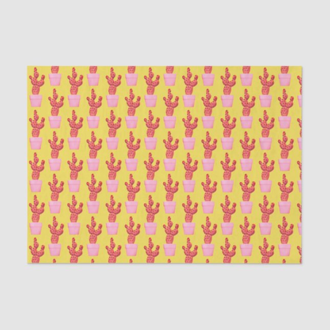 Cactus Cute Modern Yellow Pink Pop Art Pattern Tissue Paper (Front)