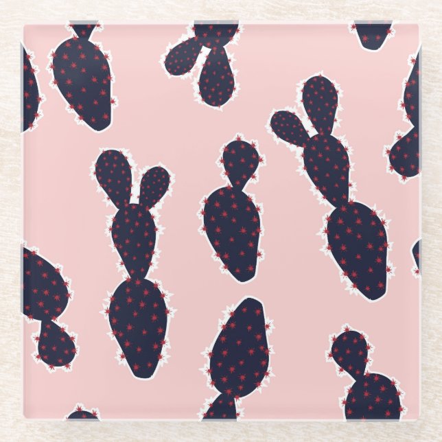 Cactus Cuteness: Sweet Pastel Patterns Glass Coaster (Front)