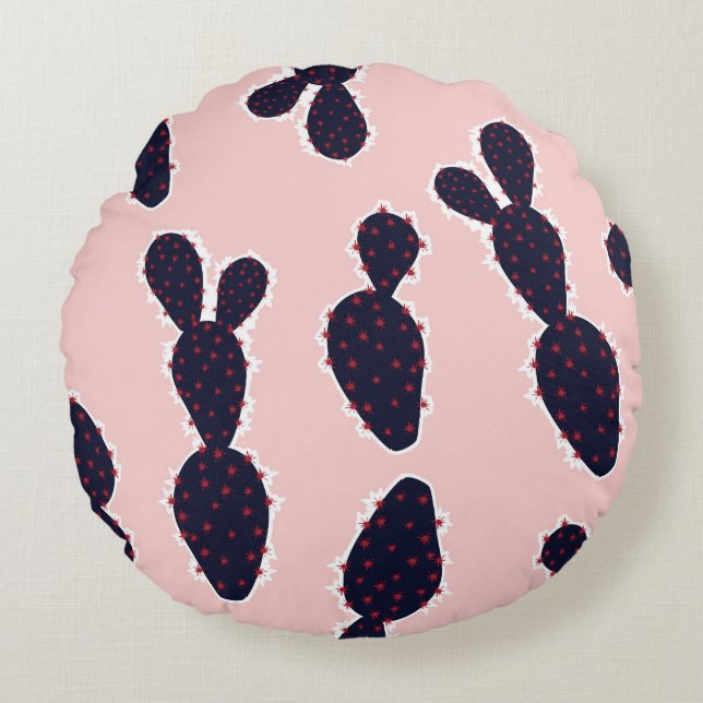 Cactus Cuteness: Sweet Pastel Patterns Round Pillow (Front)