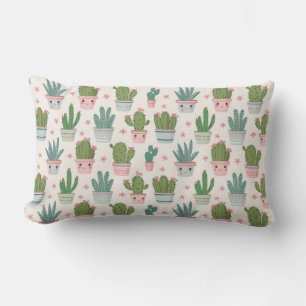 "Cactus Cuties in Pastel Pots" Lumbar Pillow