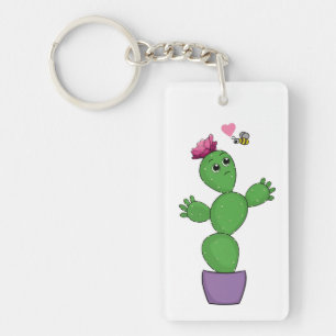 Cactus de dessin animé avec fleur regardant avec i