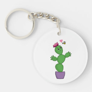 Cactus de dessin animé avec fleur regardant avec i