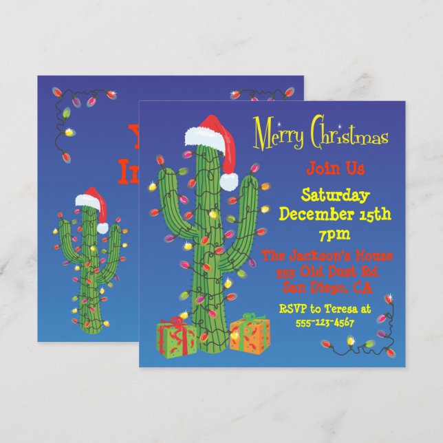 Cactus de Noël avec invitation de chapeau de Père  (Devant / Derrière)