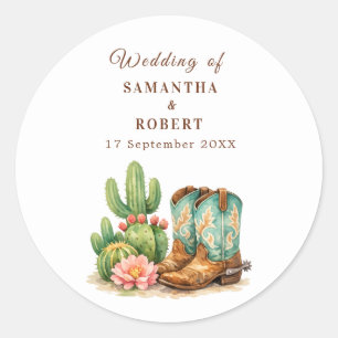 Cactus Desert Arizona Cacti Cowboy Wedding  Classic Round Sticker