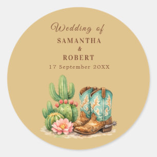 Cactus Desert Arizona Cacti Cowboy Wedding Classic Round Sticker