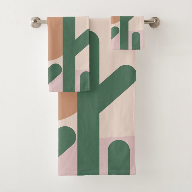 Cactus Desert Bohemian Sunset Pattern Bath Towel Set (Insitu)