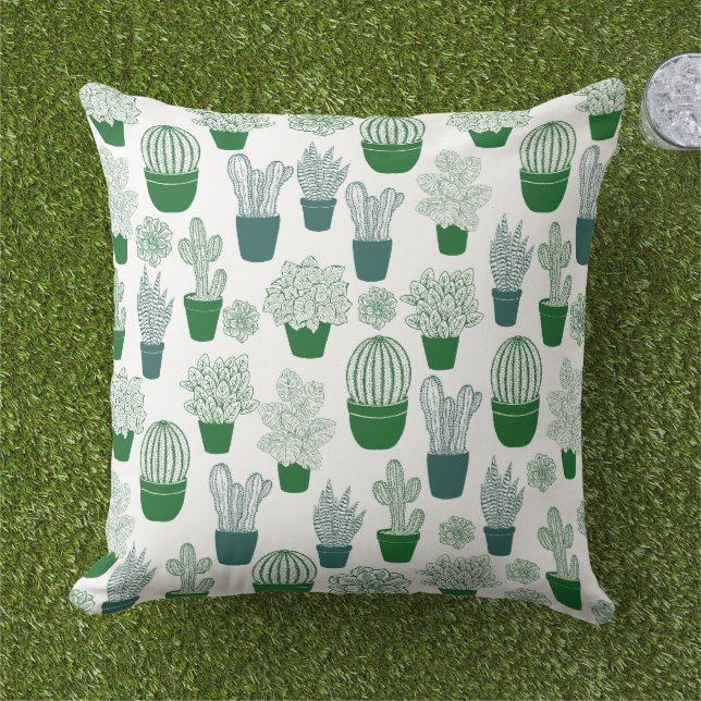 Cactus desert cacti Plant modern Pattern Outdoor Pillow (Grass)