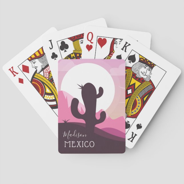 Cactus Desert custom name & text playing cards (Back)