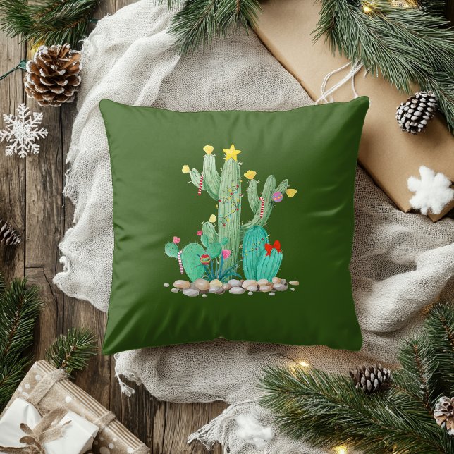 Cactus Desert Holiday Christmas Southwest Decor Th Throw Pillow (Creator Uploaded)