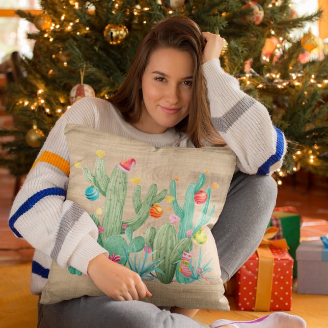Cactus Desert Holiday Christmas Southwest Western Throw Pillow (Creator Uploaded)