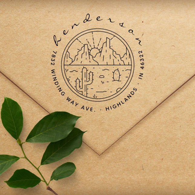 Cactus Desert Landscape Rustic Return Address Rubber Stamp (Creator Uploaded)