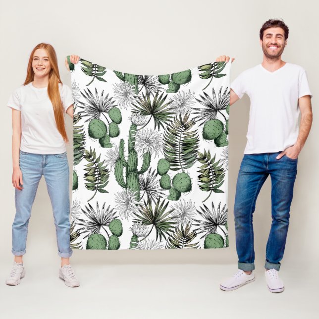 Cactus Desert Pattern Fleece Blanket (In Situ)
