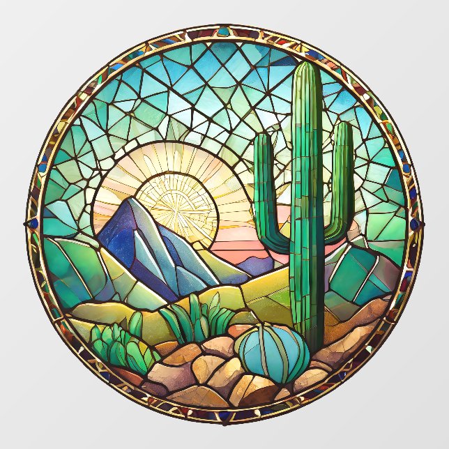 Cactus Desert Sunrise Stained Glass  Window Cling (Sheet)