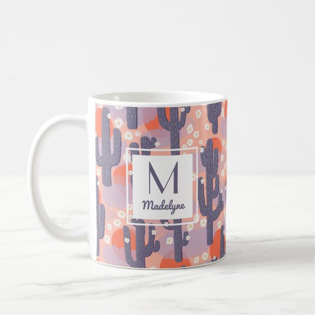 Cactus Desert Sunset Floral Personalized Coffee Mug (Left)