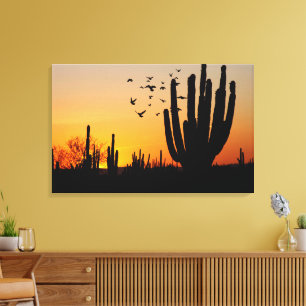 Cactus Desert Sunset Scene Canvas Print