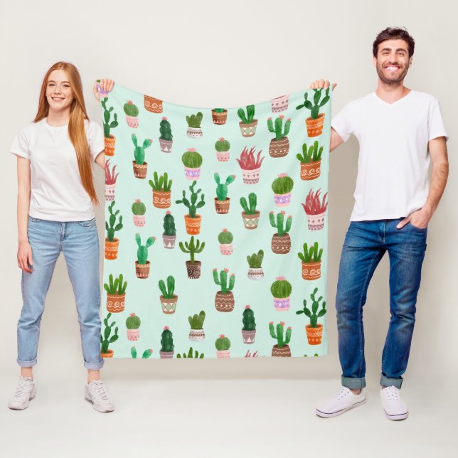 Cactus Desert Watercolor Fleece Blanket (In Situ)