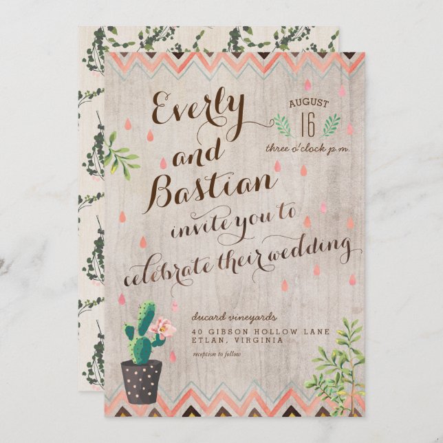 Cactus Desert Wedding Invitations (Front/Back)