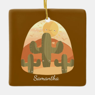 Cactus Desert With Sun Ceramic Ornament