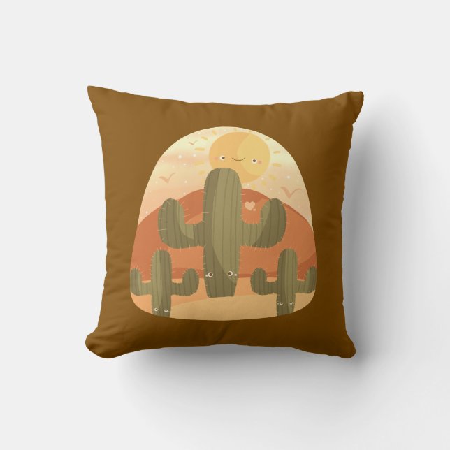 Cactus Desert With Sun Throw Pillow (Front)