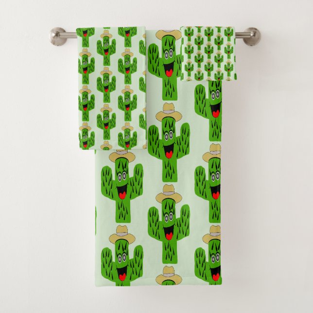 Cactus Design Any Colour Background Bath Towel Set (Insitu)