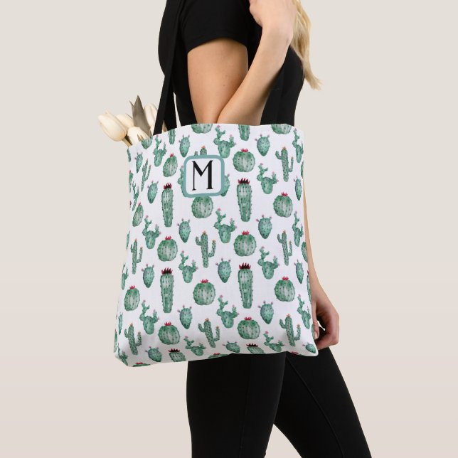 Cactus Design Tote Bag, Personalize Monogrammed Bag (Close Up)